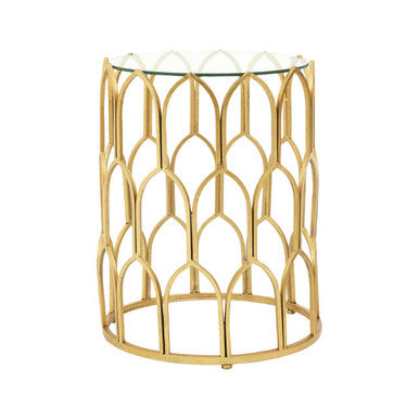 Gold Round Side Table with Geometric Design, Merlin