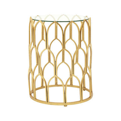 Gold Round Side Table with Geometric Design | Merlin