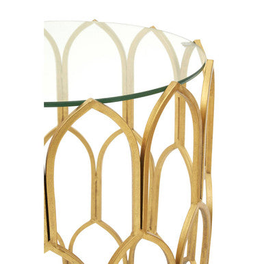 Gold Round Side Table with Geometric Design, Merlin