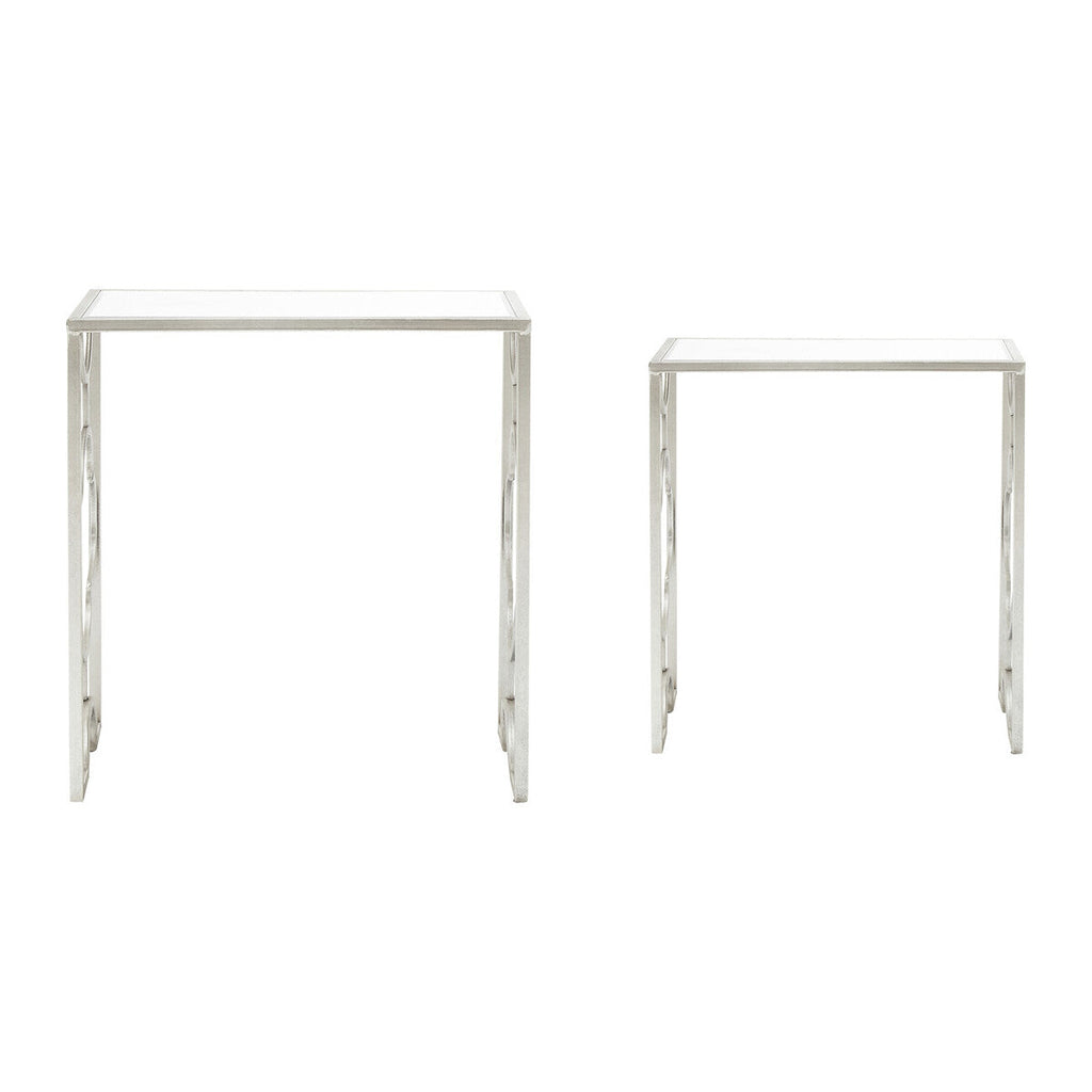 Set of 2 Tempered Glass Top Side Table with Silver Leaf Finish Base | Merlin