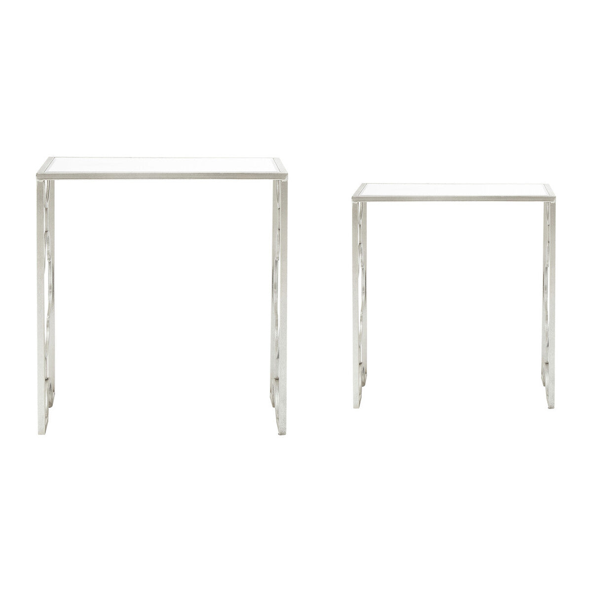 Set of 2 Tempered Glass Top Side Table with Silver Leaf Finish Base, Merlin