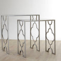 Set of 2 Tempered Glass Top Side Table with Silver Leaf Finish Base | Merlin
