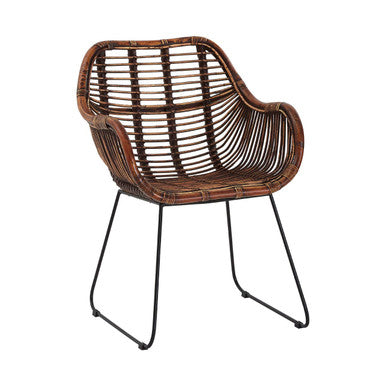 Java Natural Rattan Chair with Black Iron Legs