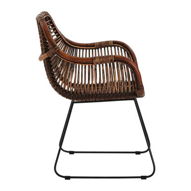 Java Natural Rattan Chair with Black Iron Legs