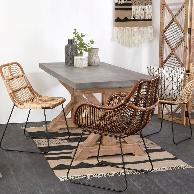 Java Natural Rattan Chair with Black Iron Legs