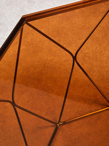 Brown Brushed Bronze Diamond Base Coffee Table with Amber Glass Top, Allure