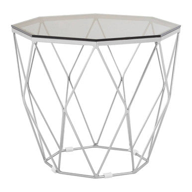 Allure Nickel Metal Octagonal End Table with Smoke Grey Glass Top