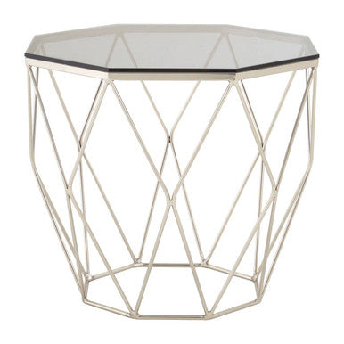 Allure Nickel Metal Octagonal End Table with Smoke Grey Glass Top