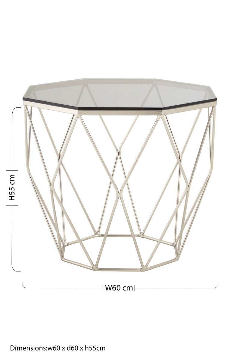 Allure Nickel Metal Octagonal End Table with Smoke Grey Glass Top