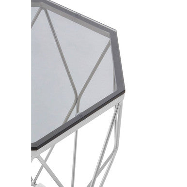 Allure Nickel Metal Octagonal End Table with Smoke Grey Glass Top
