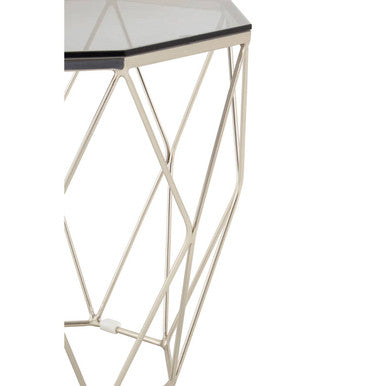 Allure Nickel Metal Octagonal End Table with Smoke Grey Glass Top
