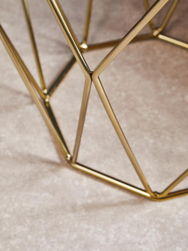 Brush Brushed Bronze Metal Geometric Side Table with Hexagonal Tempered Glass Top, Allure