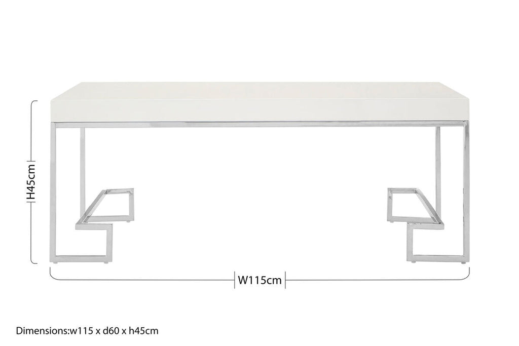 Allure Chrome Stainless Steel Coffee Table with White Gloss Top