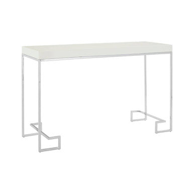 White High Gloss Wood Top Coffee Table with Silver Chrome Metal Leg, Allure