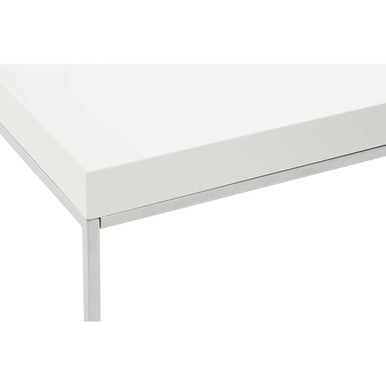 White High Gloss Wood Top Coffee Table with Silver Chrome Metal Leg, Allure
