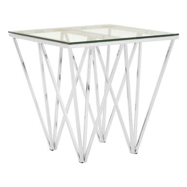 Clear Tempered Glass Coffee Table with Chrome Triangular Metal Legs, Allure