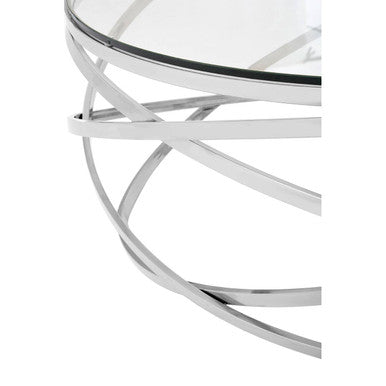 Allure Silver Stainless Steel Round Coffee Table with Swirl Base