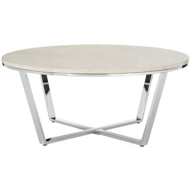 Allure White Faux Marble Round Coffee Table with Chrome Base