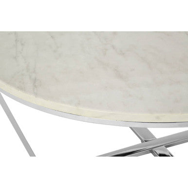 Allure White Faux Marble Round Coffee Table with Chrome Base