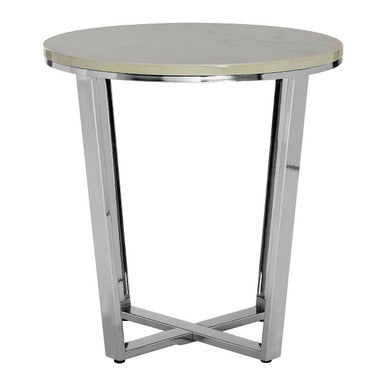 Allure White Faux Marble Round End Table with Chrome Base