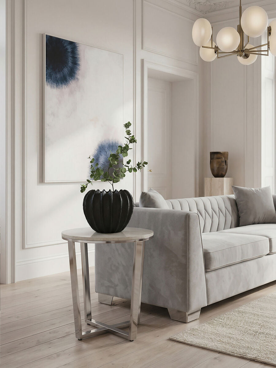 Allure White Faux Marble Round End Table with Chrome Base
