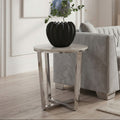 Allure White Faux Marble Round End Table with Chrome Base