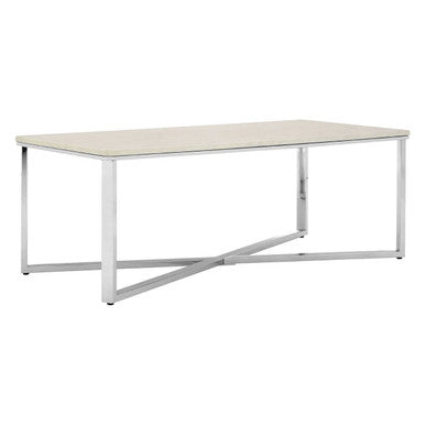 Allure White Faux Marble Rectangular Coffee Table with Chrome Legs