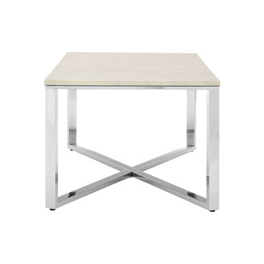 White Faux Marble Coffee Table with Chrome Lattice Leg Design, Allure