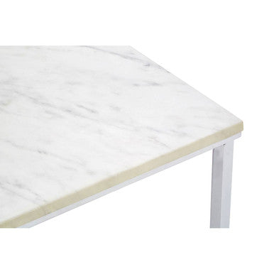 White Faux Marble Coffee Table with Chrome Lattice Leg Design, Allure