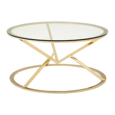 Allure Champagne Stainless Steel Round Coffee Table with Hourglass Base