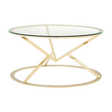Allure Champagne Stainless Steel Round Coffee Table with Hourglass Base