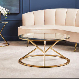 Allure Champagne Stainless Steel Round Coffee Table with Hourglass Base