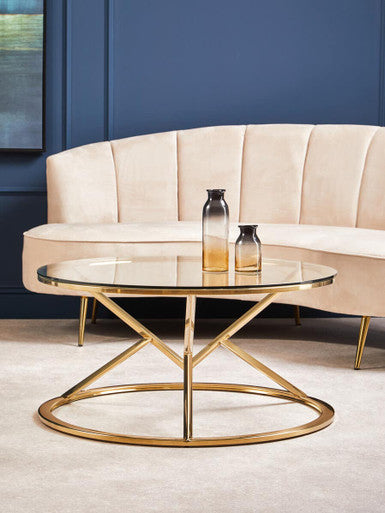 Allure Champagne Stainless Steel Round Coffee Table with Hourglass Base