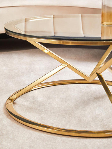 Allure Champagne Stainless Steel Round Coffee Table with Hourglass Base