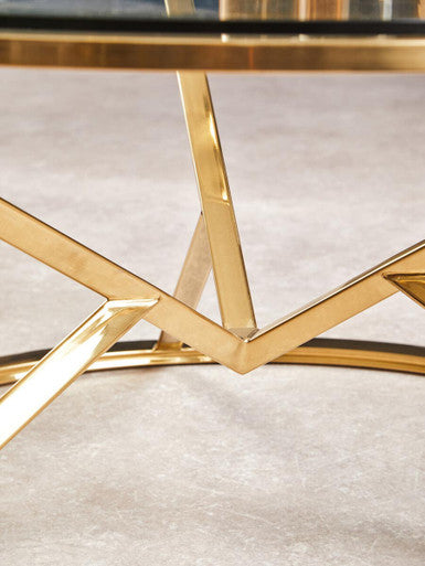 Champagne Gold Stainless Steel Base Round Coffee Table with Tempered Glass Top, Allure