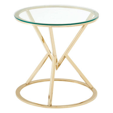 Allure Champagne Stainless Steel Round End Table with Hourglass Base