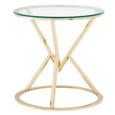 Allure Champagne Stainless Steel Round End Table with Hourglass Base