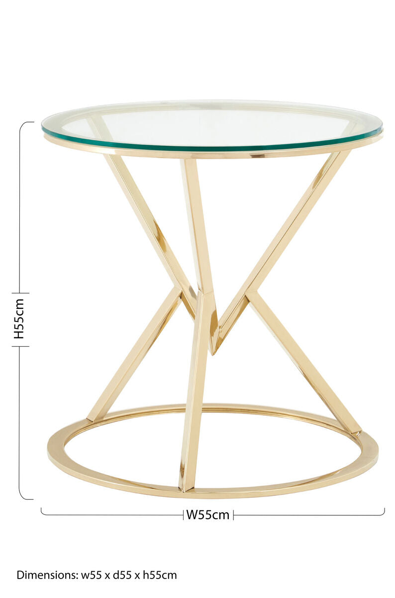 Allure Champagne Stainless Steel Round End Table with Hourglass Base