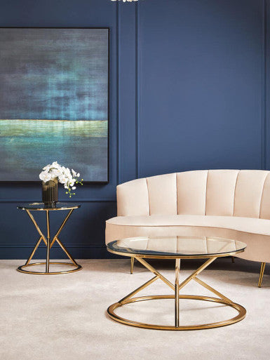Allure Champagne Stainless Steel Round End Table with Hourglass Base