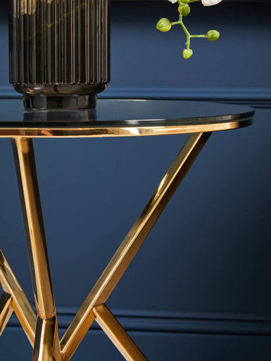 Allure Champagne Stainless Steel Round End Table with Hourglass Base