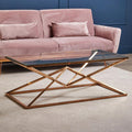 Allure Rose Gold Stainless Steel Rectangular Coffee Table with Prism Base