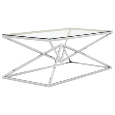 Allure Silver Stainless Steel Rectangular Coffee Table with Prism Base
