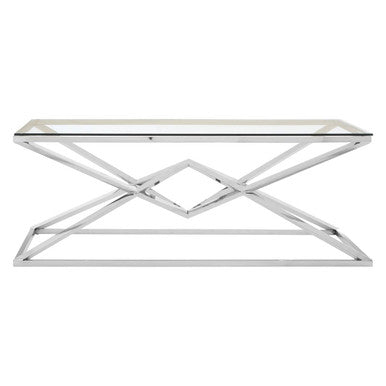 Allure Silver Stainless Steel Rectangular Coffee Table with Prism Base