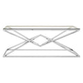 Allure Silver Stainless Steel Rectangular Coffee Table with Prism Base