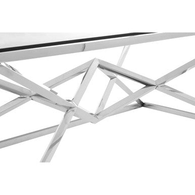 Allure Silver Stainless Steel Rectangular Coffee Table with Prism Base