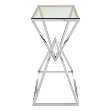 Rectangular Tempered Glass Top Console Table with Silver Stainless Steel Frame, Allure