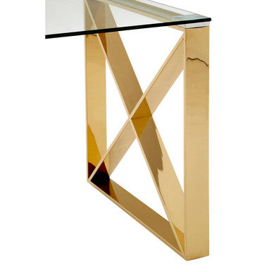 Champagne Gold Stainless Steel Cross Legs End Table with Tempered Glass Top, Allure