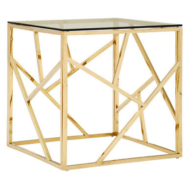 Allure Champagne Stainless Steel Square End Table with Angled Lines