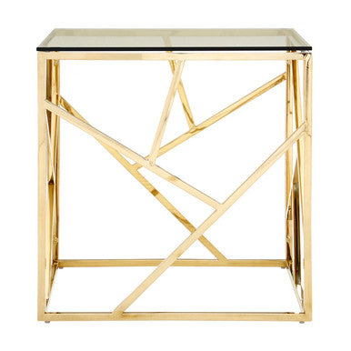 Allure Champagne Stainless Steel Square End Table with Angled Lines