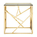 Allure Champagne Stainless Steel Square End Table with Angled Lines